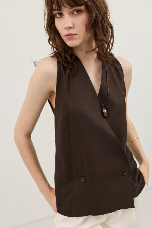 Women's Linen-Blend Wrap-Style Vest