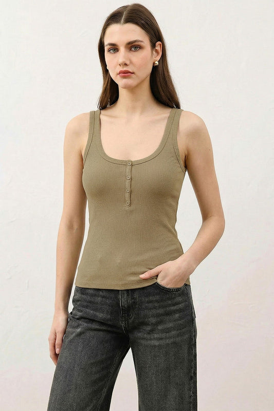 Antioch Women's T-Shirt with Button Detail
