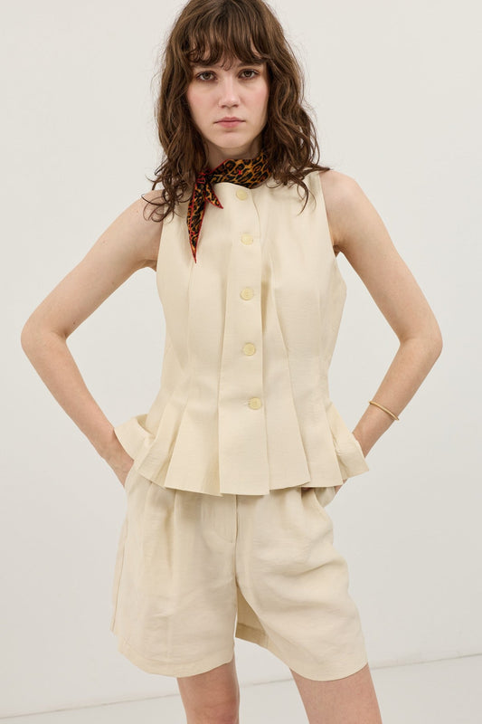 Pleated Vest and Shorts Set for Women