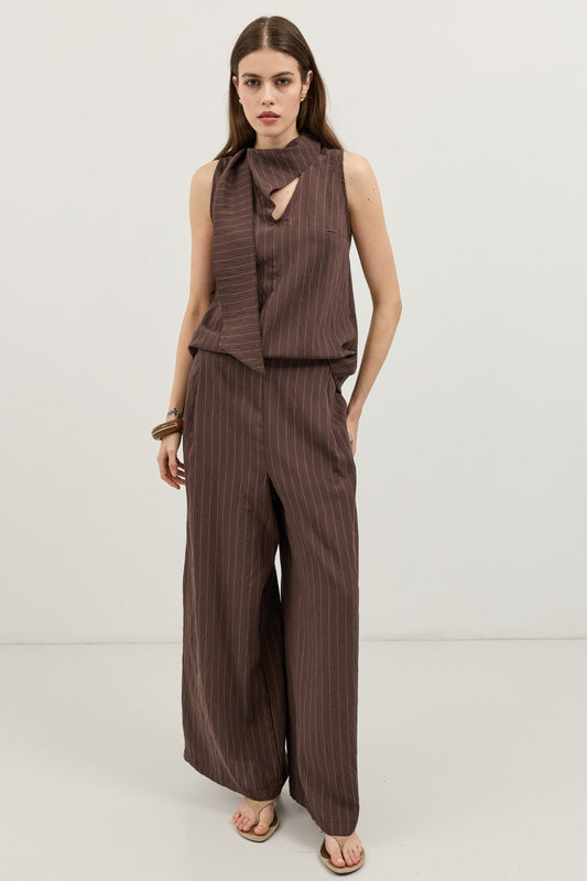 Women's Striped Set with Shawl Collar