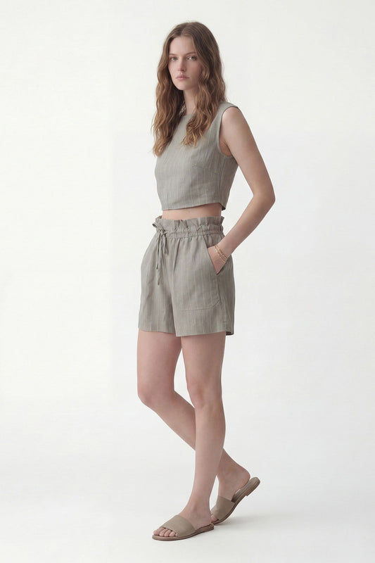 Linen-Blend Striped Shorts Set