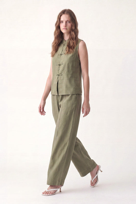 Linen-Blend Embellished Button Set