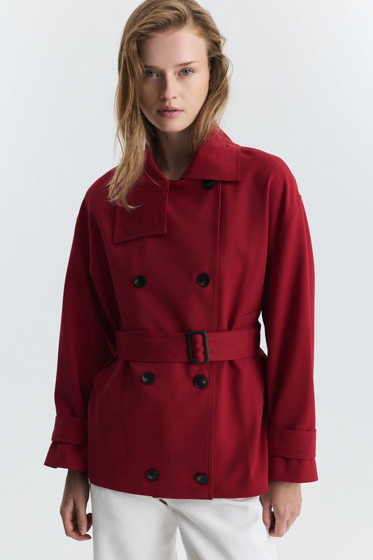 Stand-Up Collar Double-Breasted Belted Trench Coat