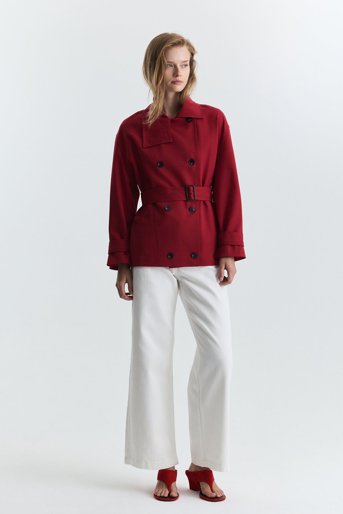 Stand-Up Collar Double-Breasted Belted Trench Coat