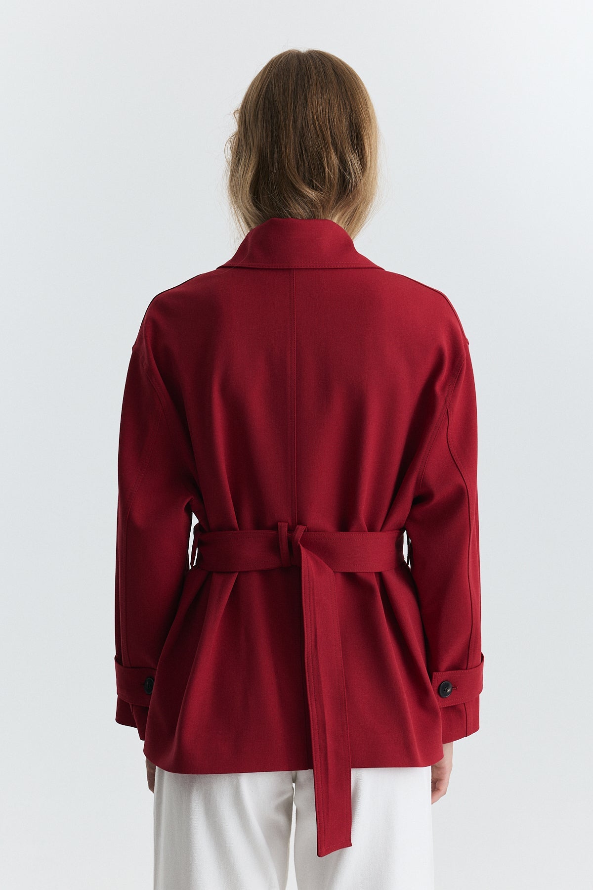 Stand-Up Collar Double-Breasted Belted Trench Coat