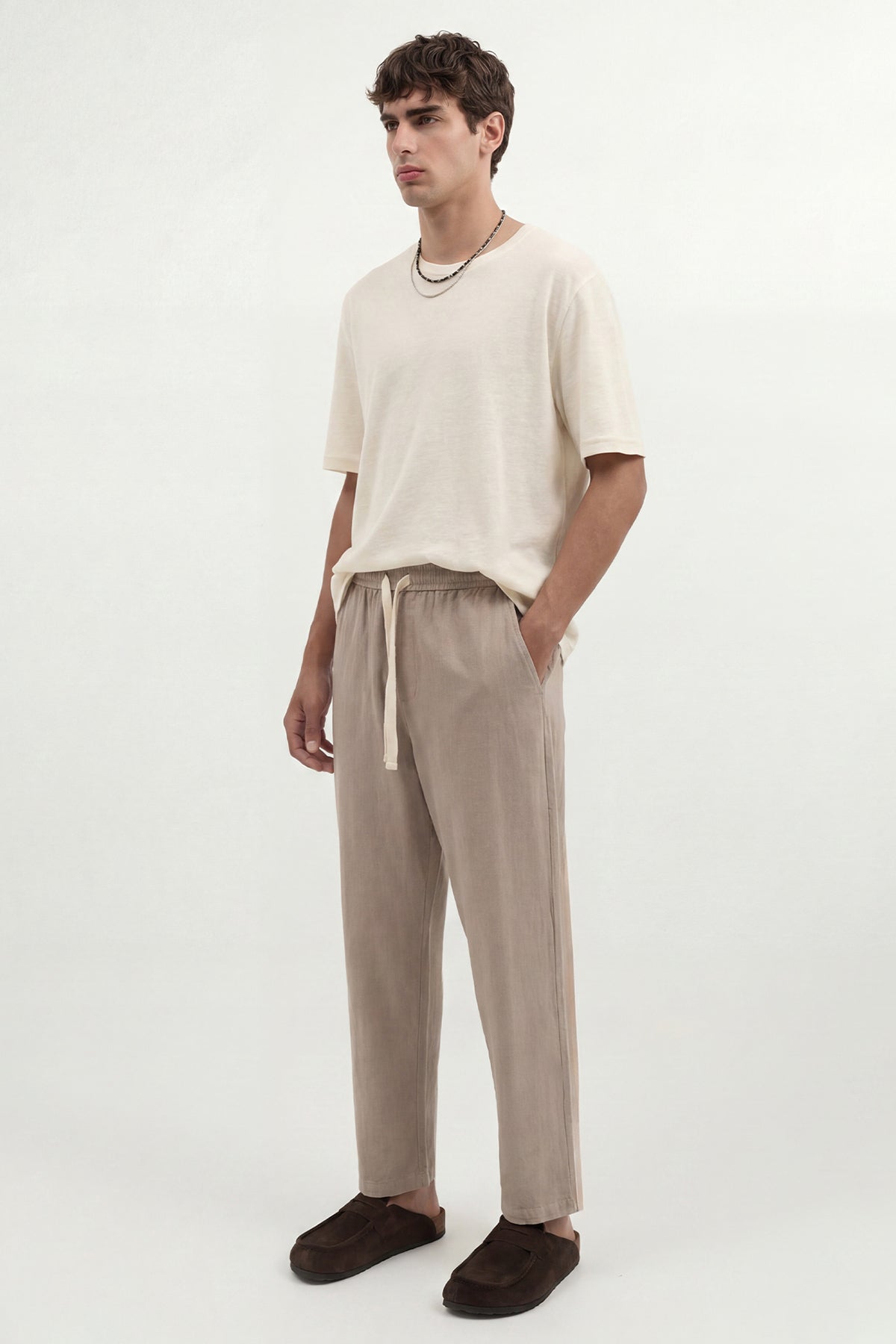 Linen-Look Waistbanded Pants