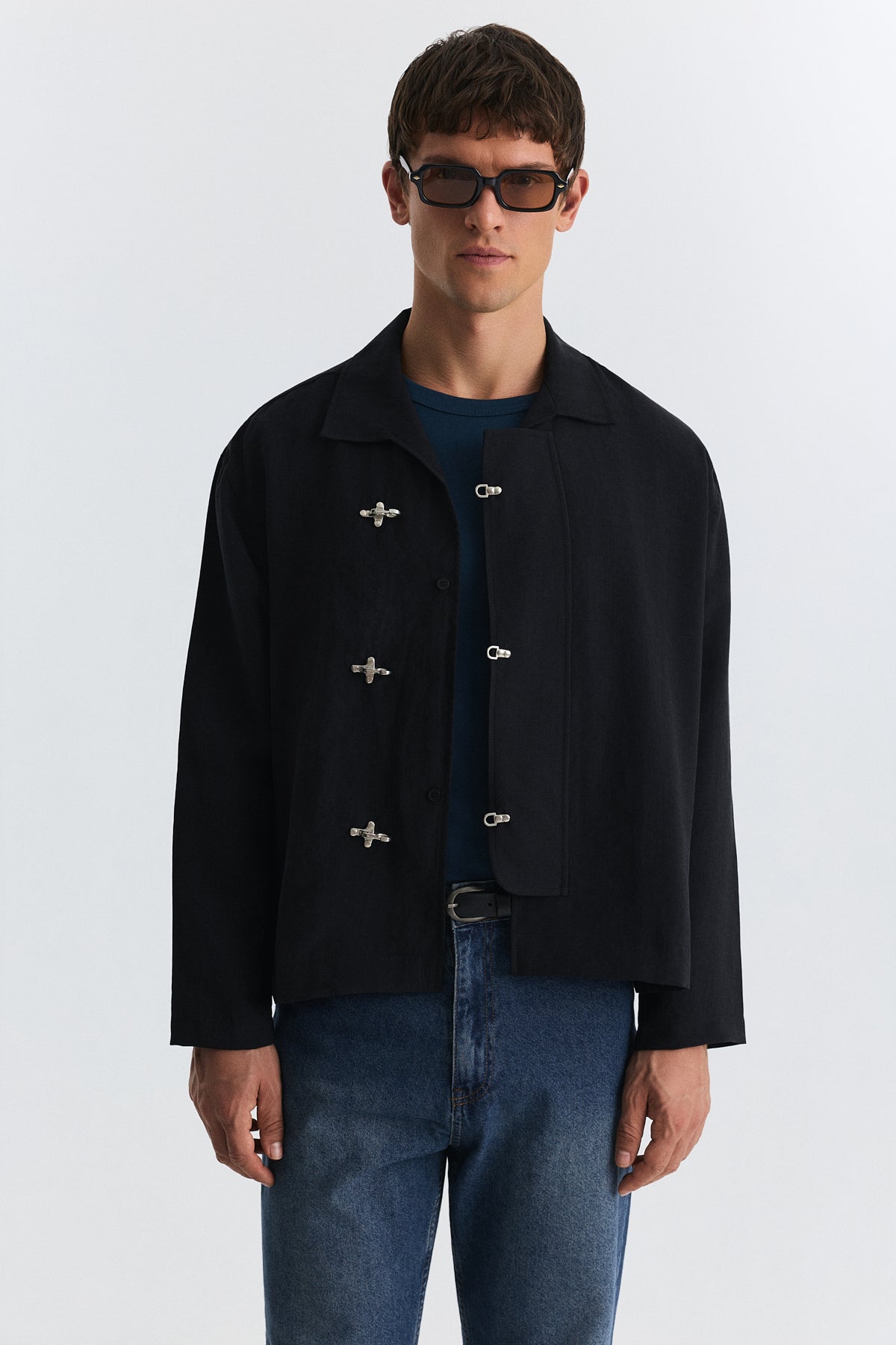 Shirt with Decorative Metal Buttons