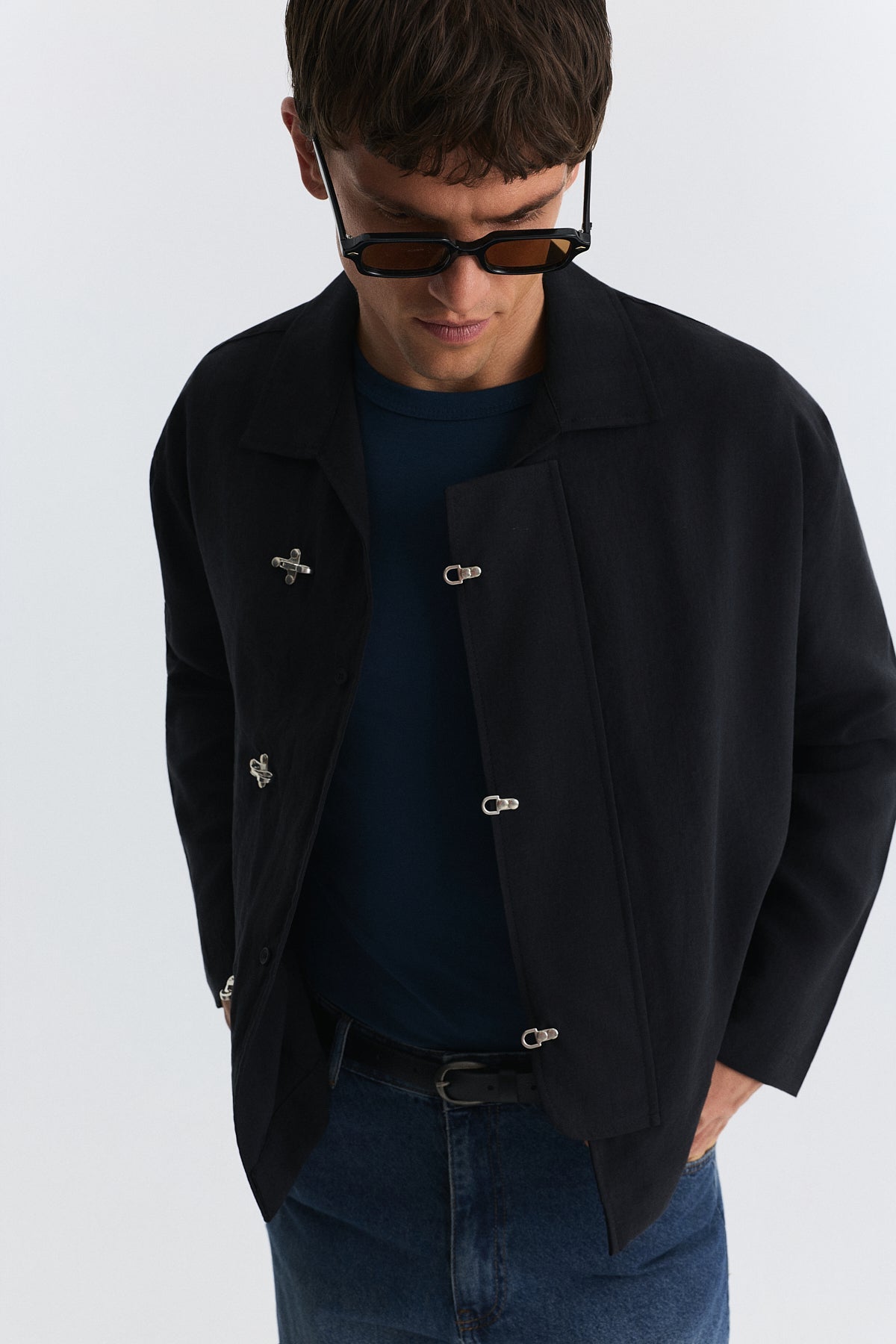 Shirt with Decorative Metal Buttons