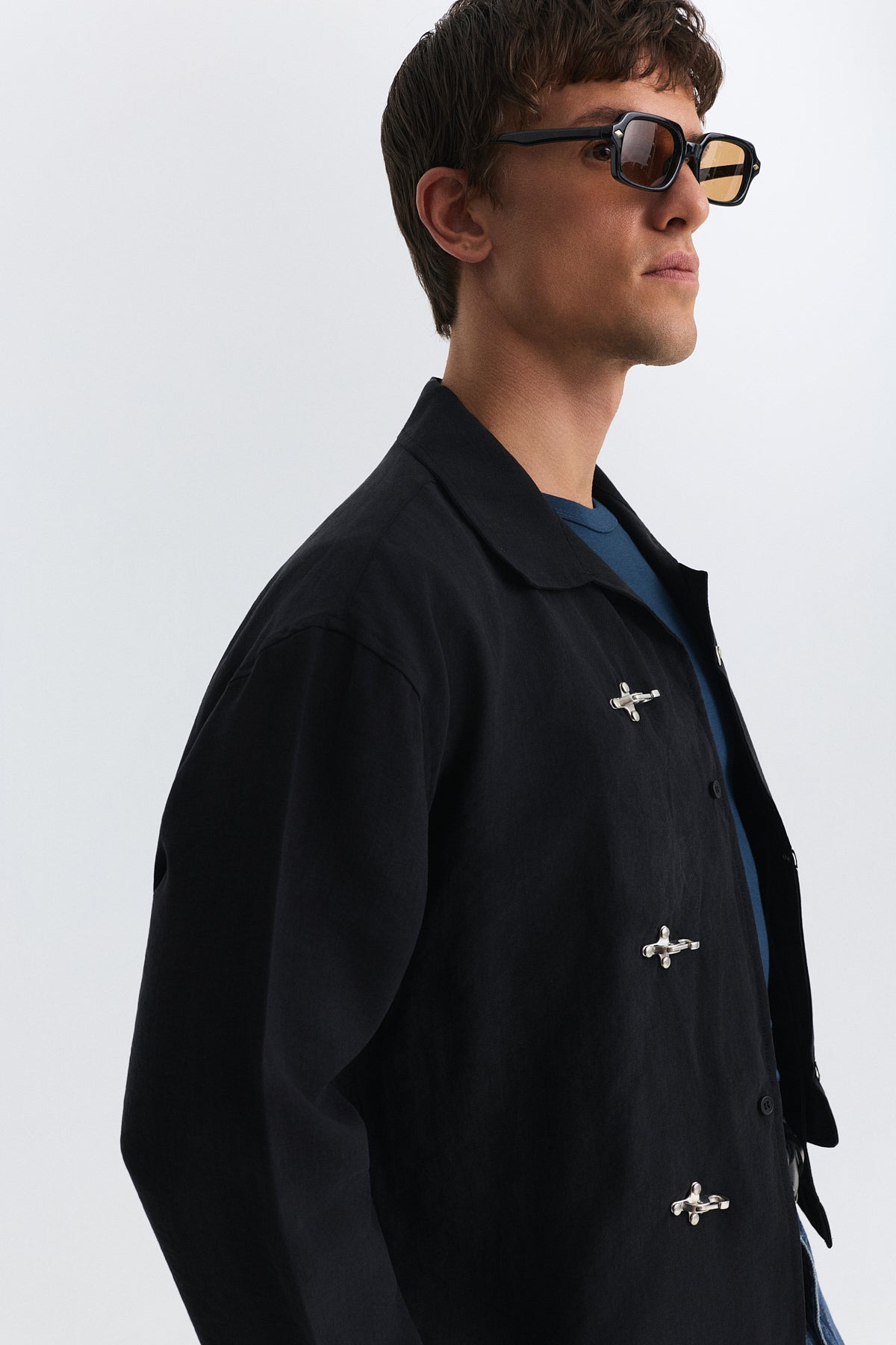 Shirt with Decorative Metal Buttons