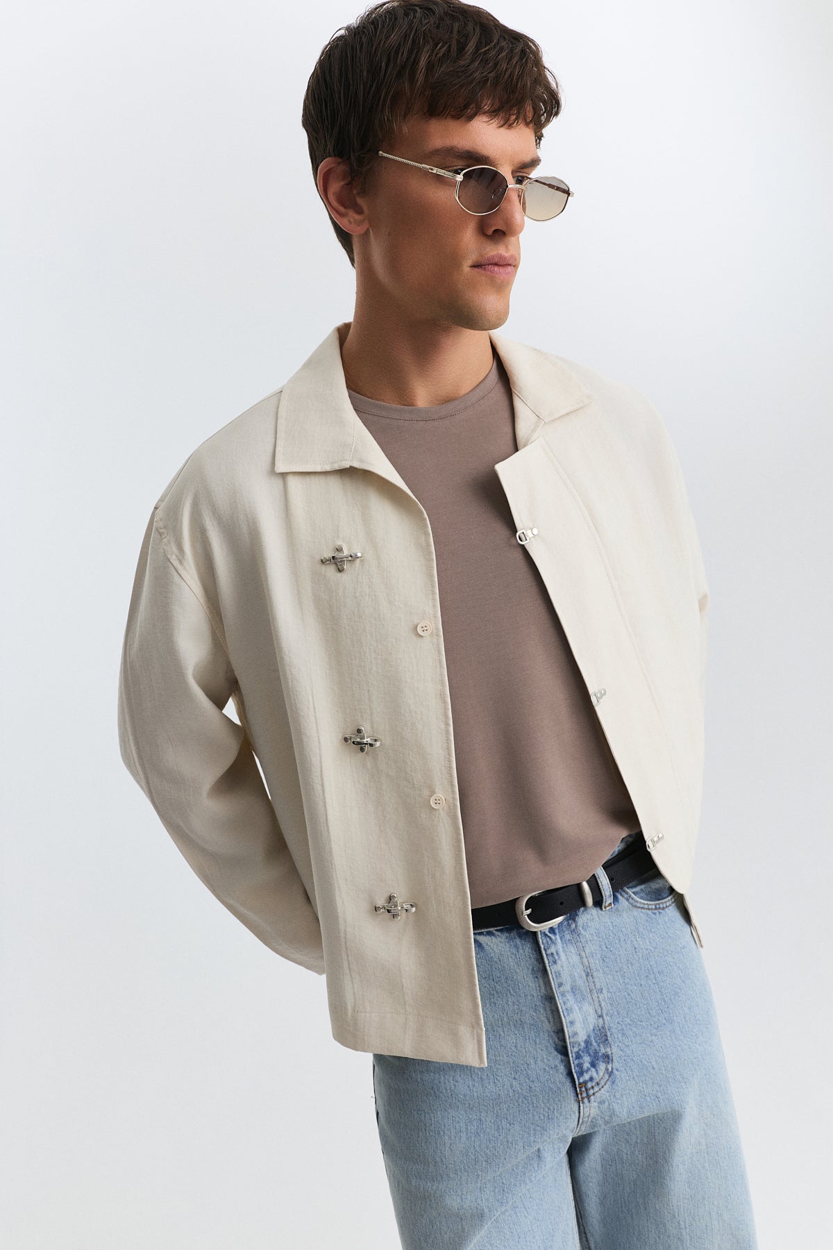 Shirt with Decorative Metal Buttons