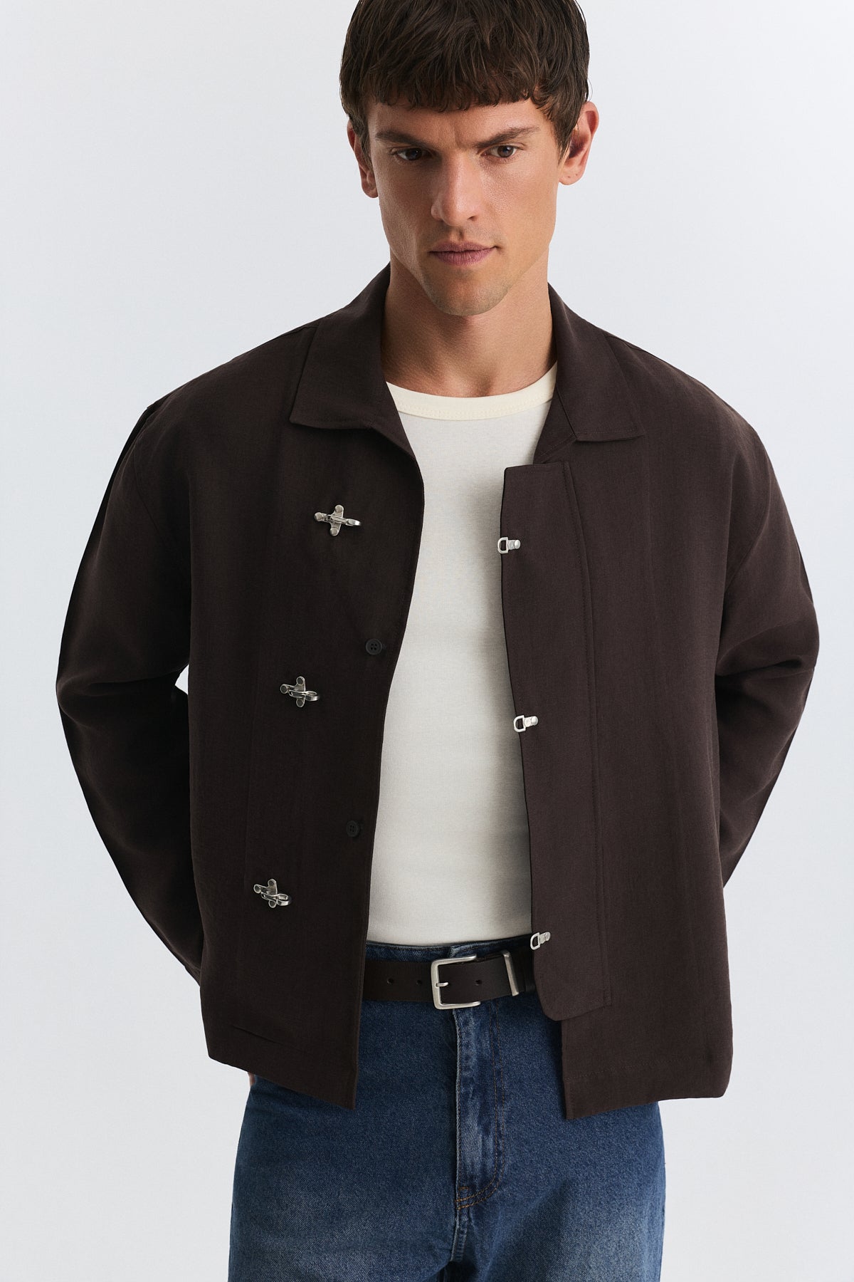 Shirt with Decorative Metal Buttons