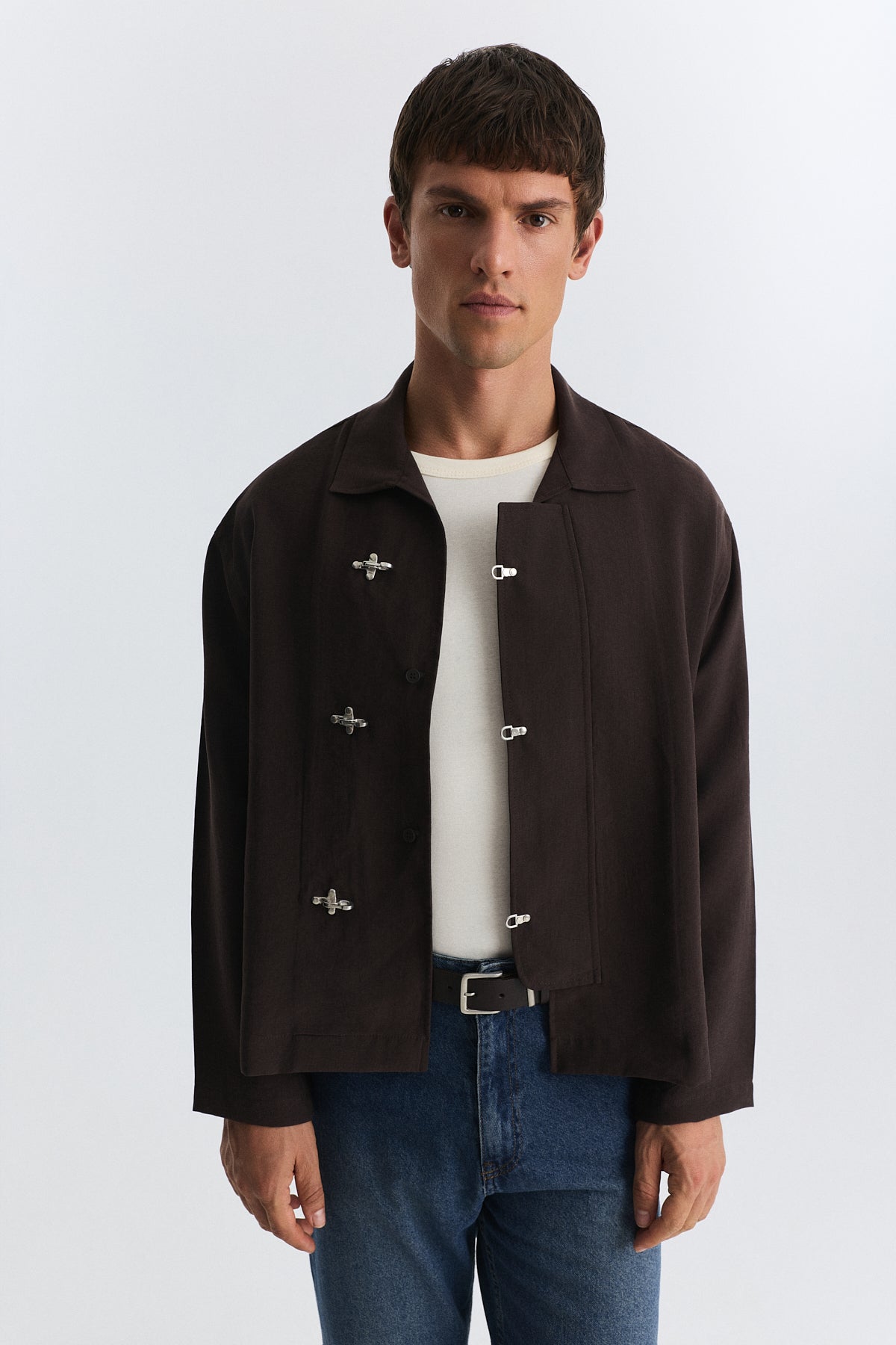 Shirt with Decorative Metal Buttons