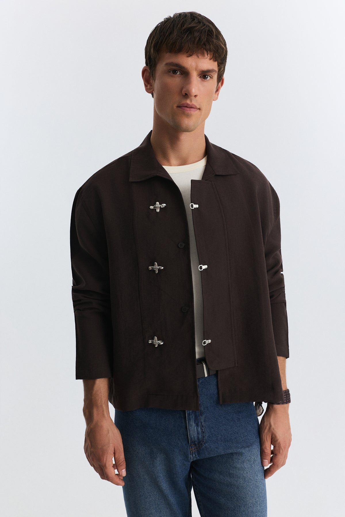 Shirt with Decorative Metal Buttons