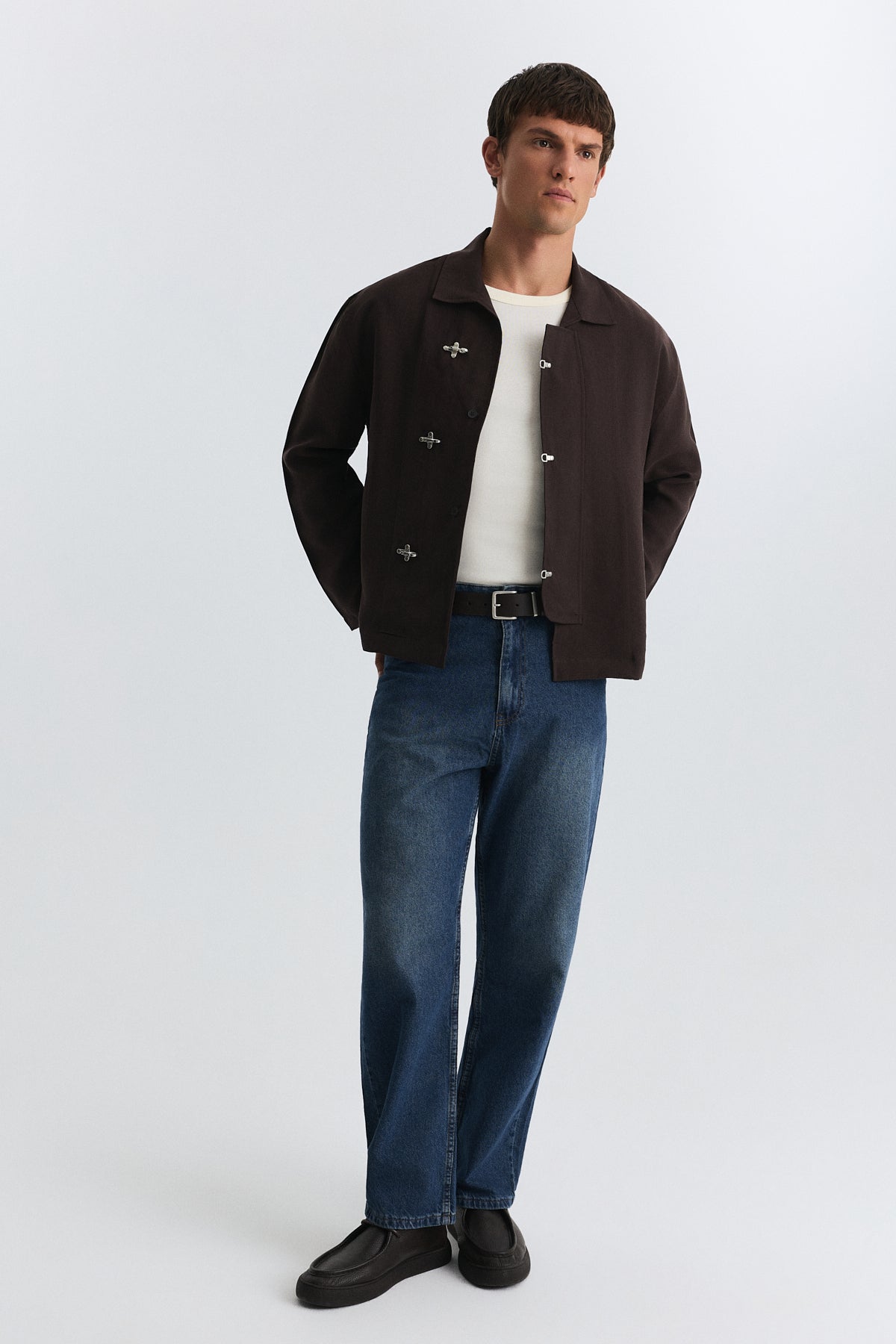 Shirt with Decorative Metal Buttons