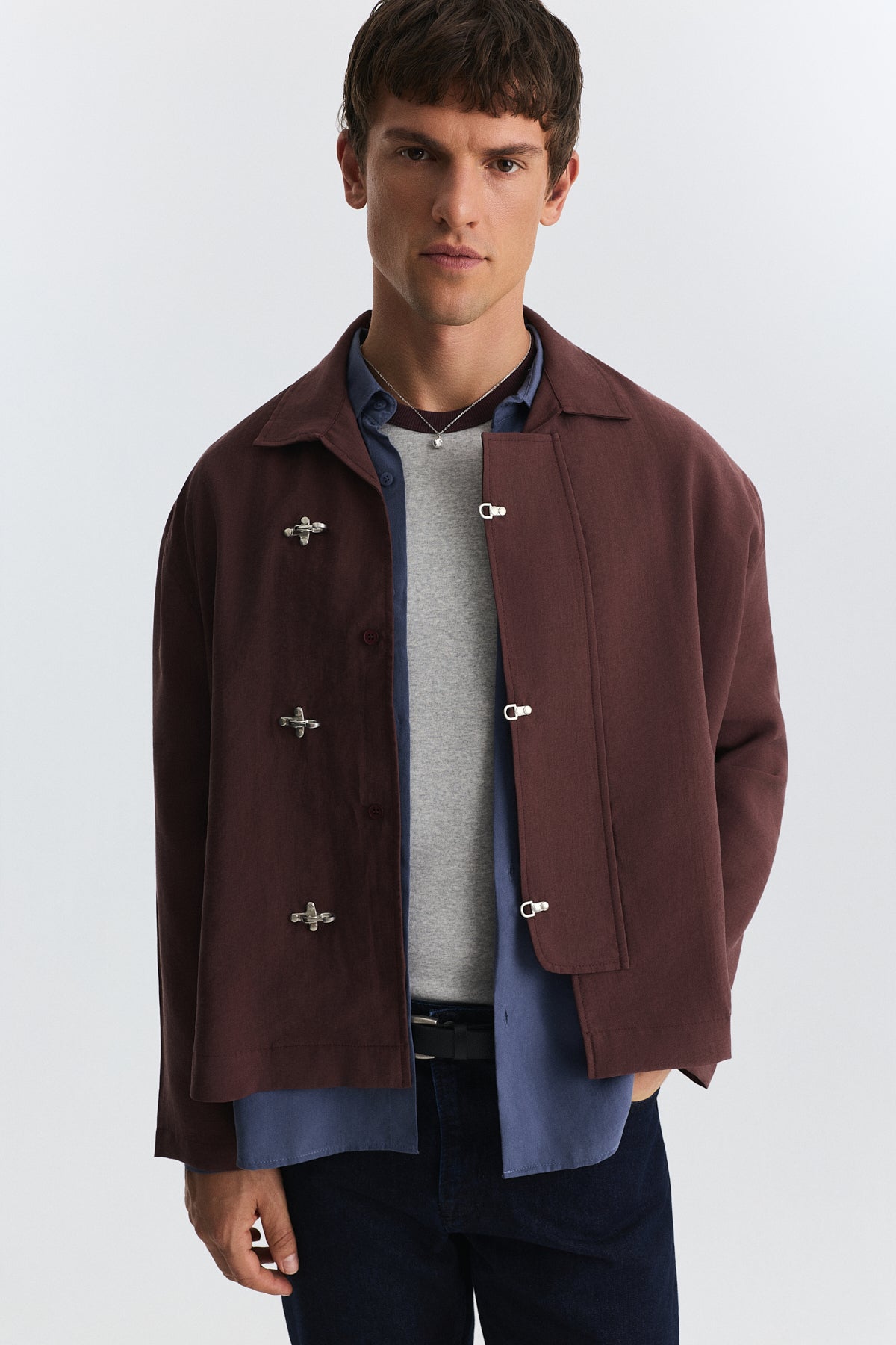 Shirt with Decorative Metal Buttons