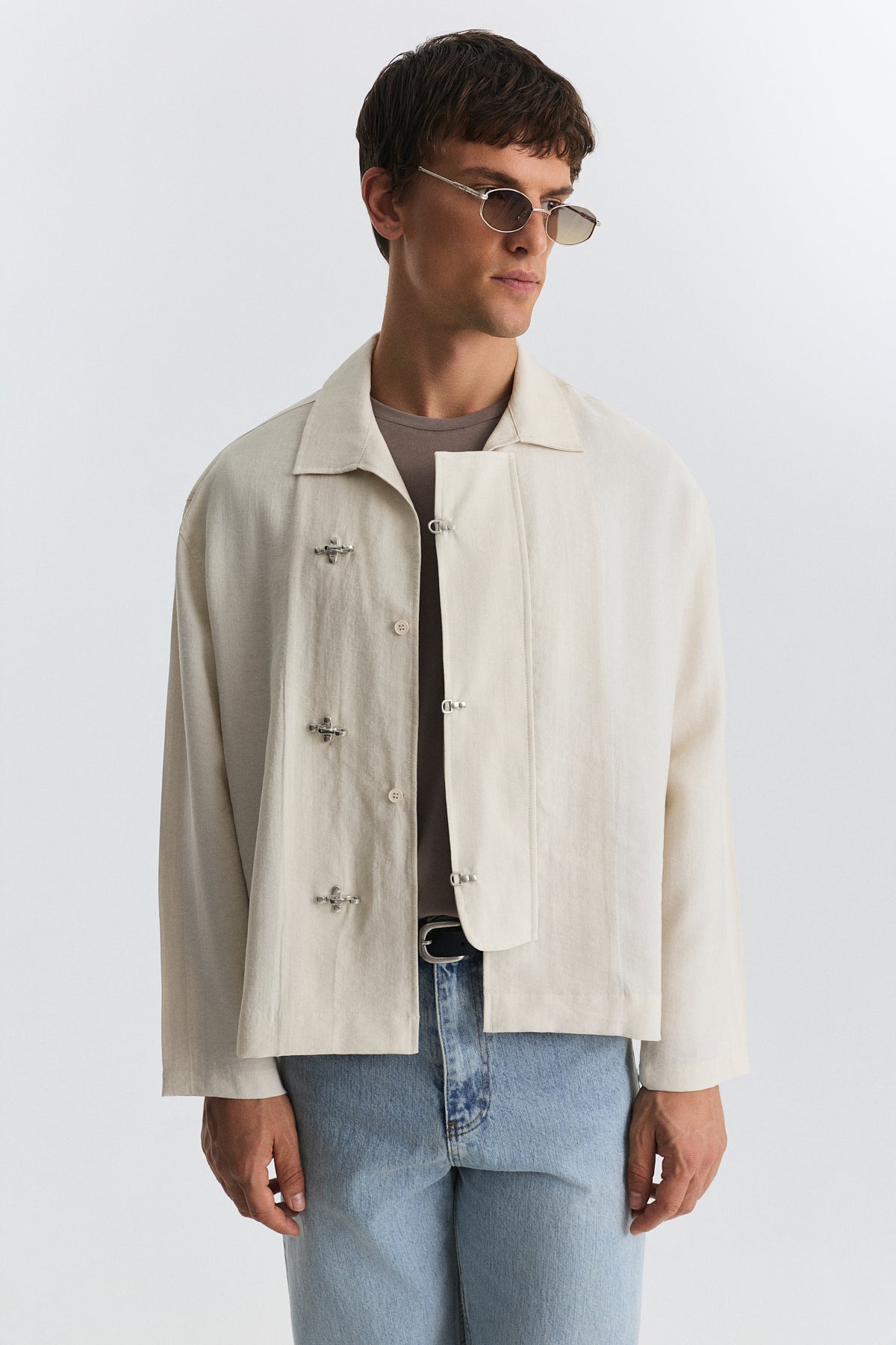 Shirt with Decorative Metal Buttons