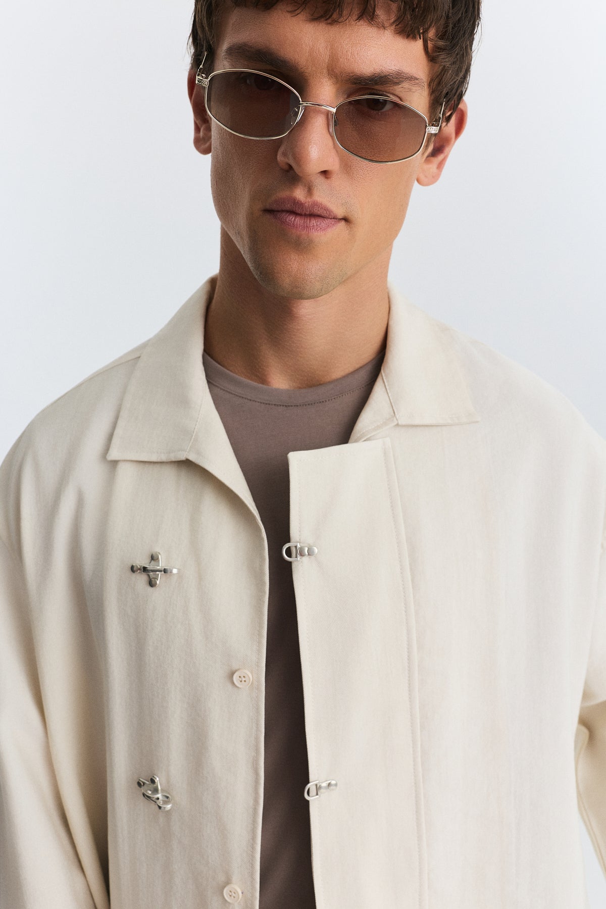 Shirt with Decorative Metal Buttons