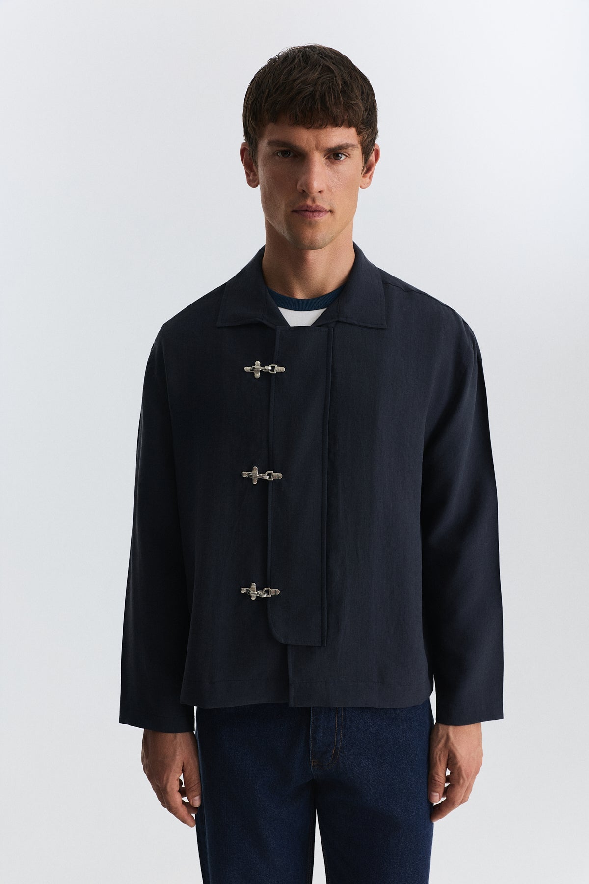 Shirt with Decorative Metal Buttons