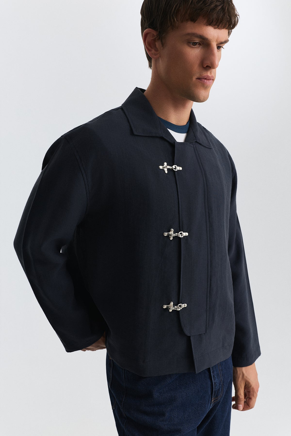 Shirt with Decorative Metal Buttons