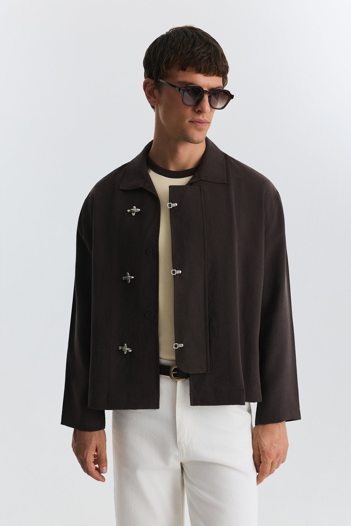Shirt with Decorative Metal Buttons