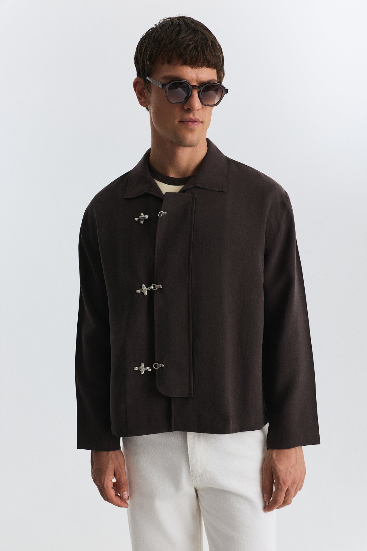 Shirt with Decorative Metal Buttons