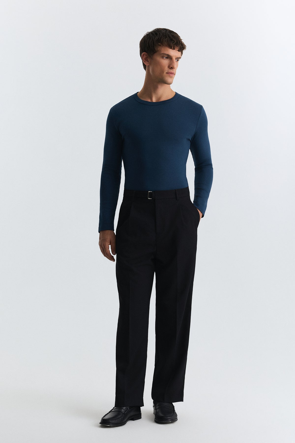Arched-Waist Pleated Pants
