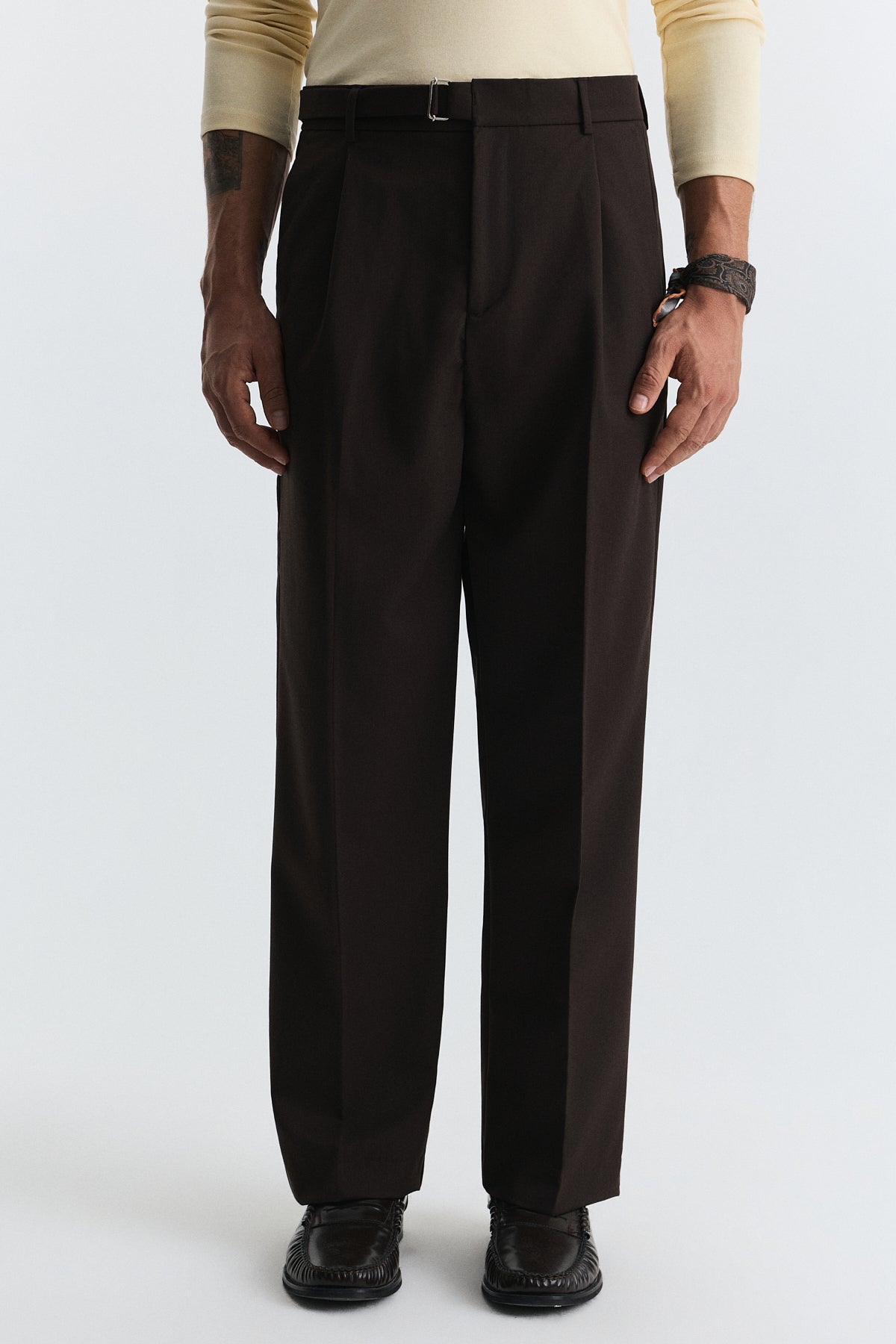 Arched-Waist Pleated Pants