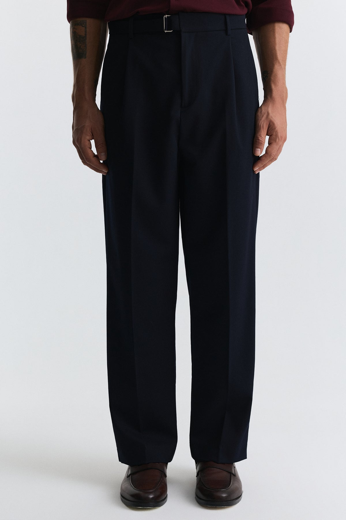 Arched-Waist Pleated Pants