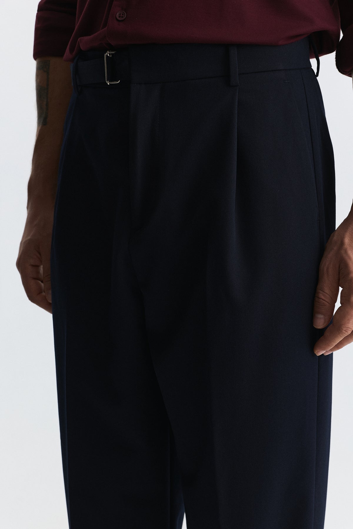Arched-Waist Pleated Pants