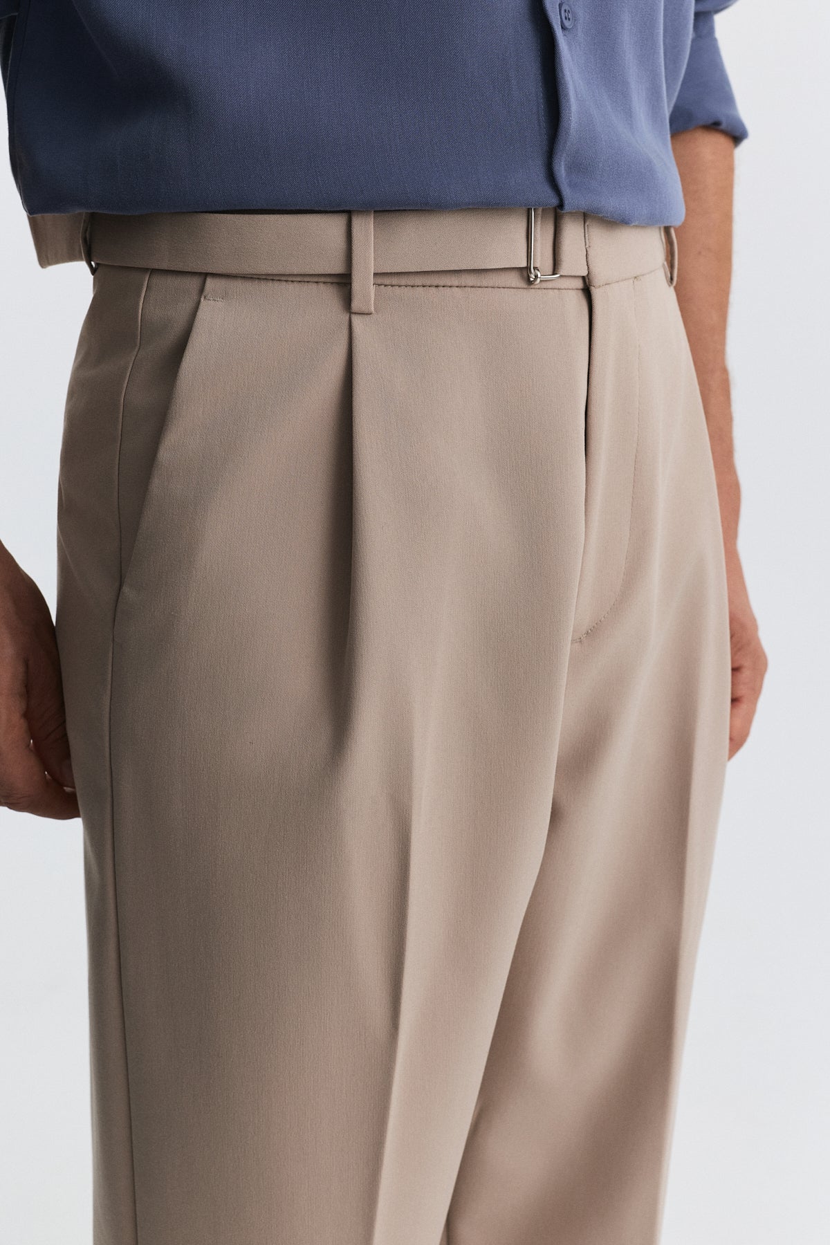 Arched-Waist Pleated Pants