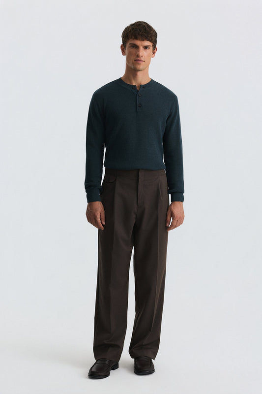 Button-Neck Textured Sweater