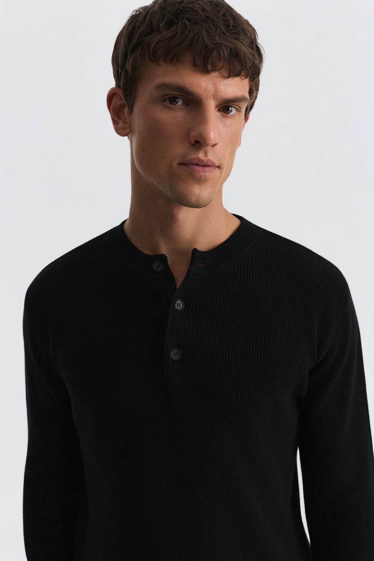 Button-Neck Textured Sweater