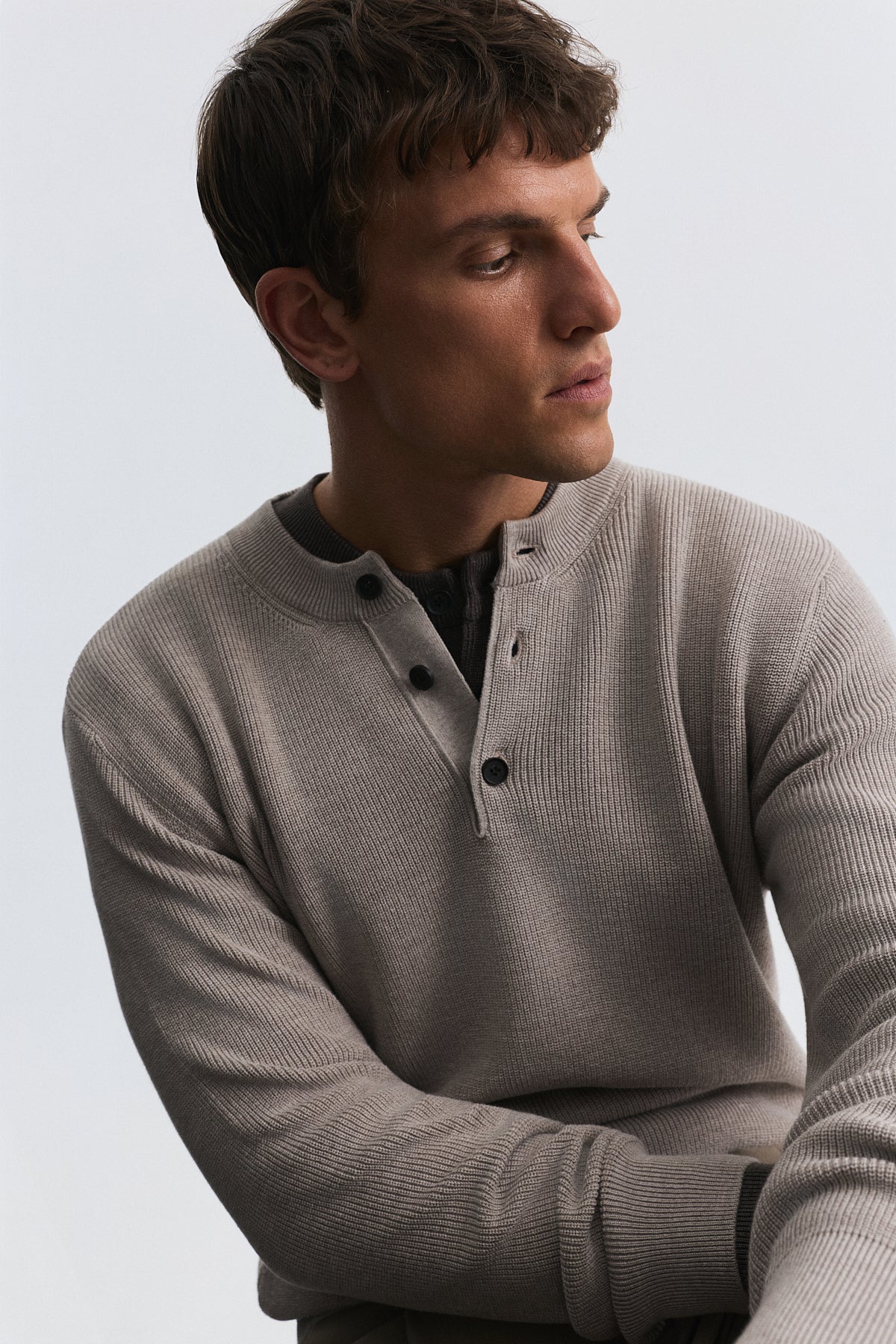 Button-Neck Textured Sweater