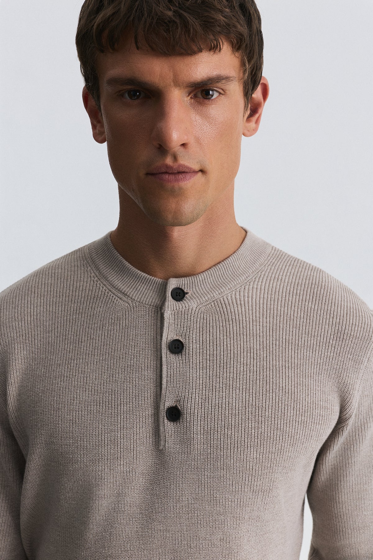 Button-Neck Textured Sweater