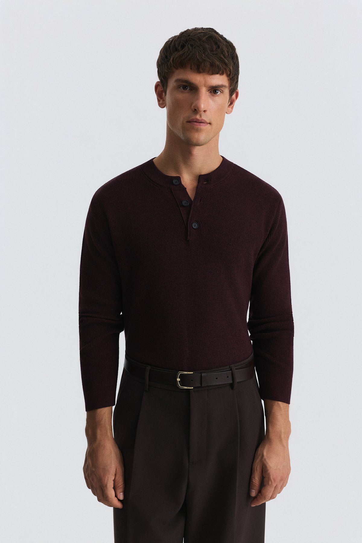 Button-Neck Textured Sweater