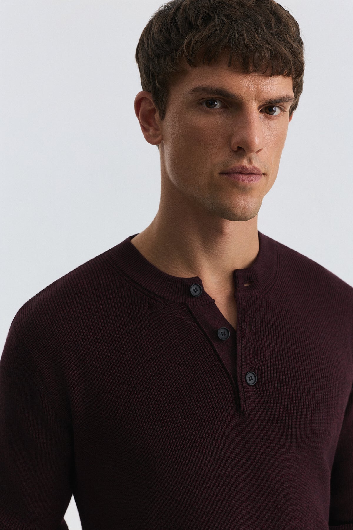 Button-Neck Textured Sweater