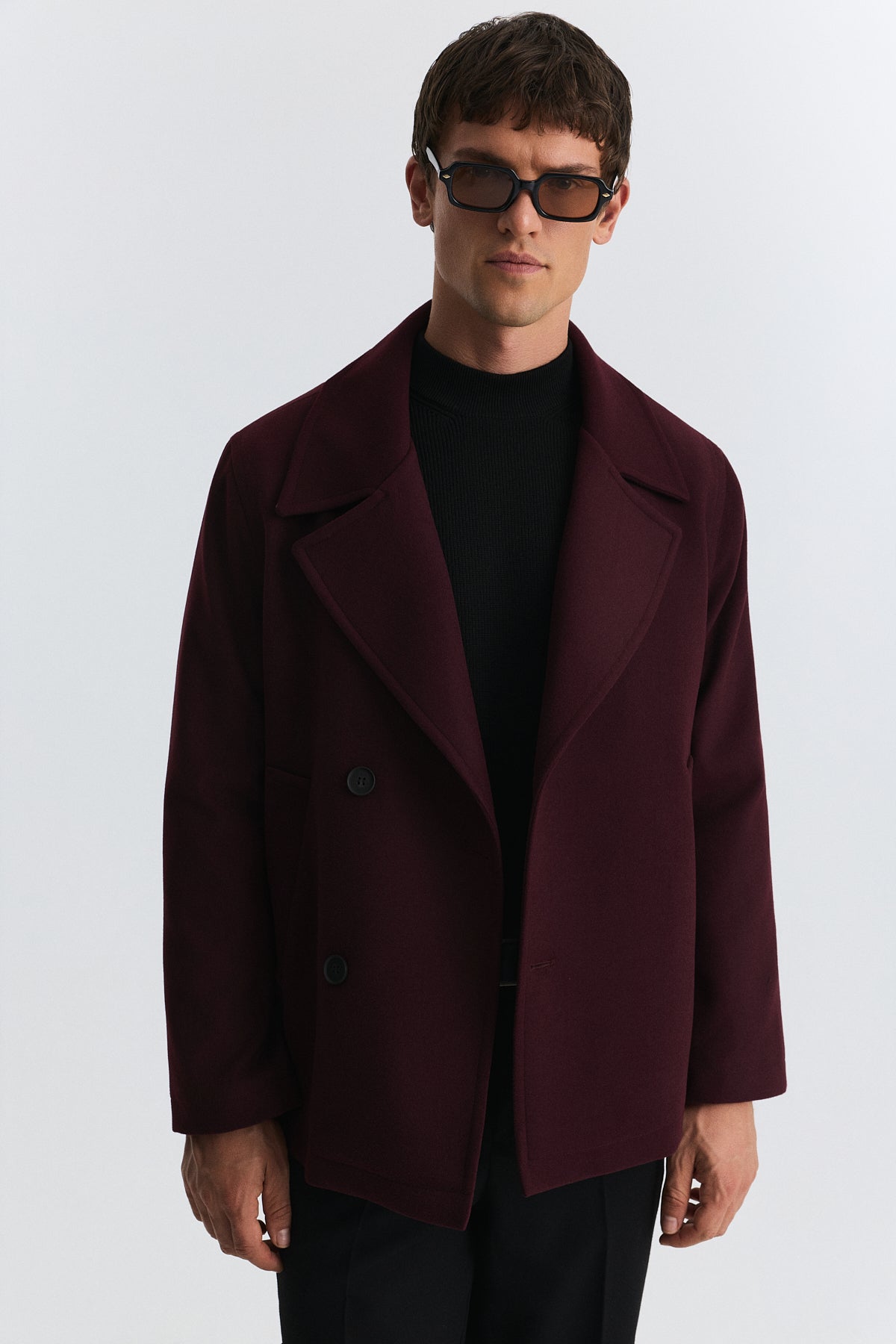 Relax Fit Short Coat with Double-Breasted Closure