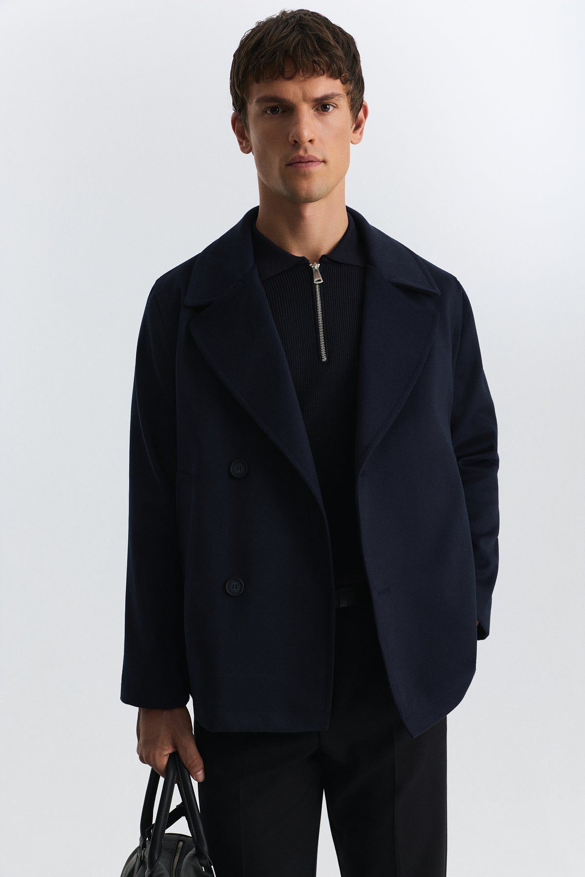 Relax Fit Short Coat with Double-Breasted Closure