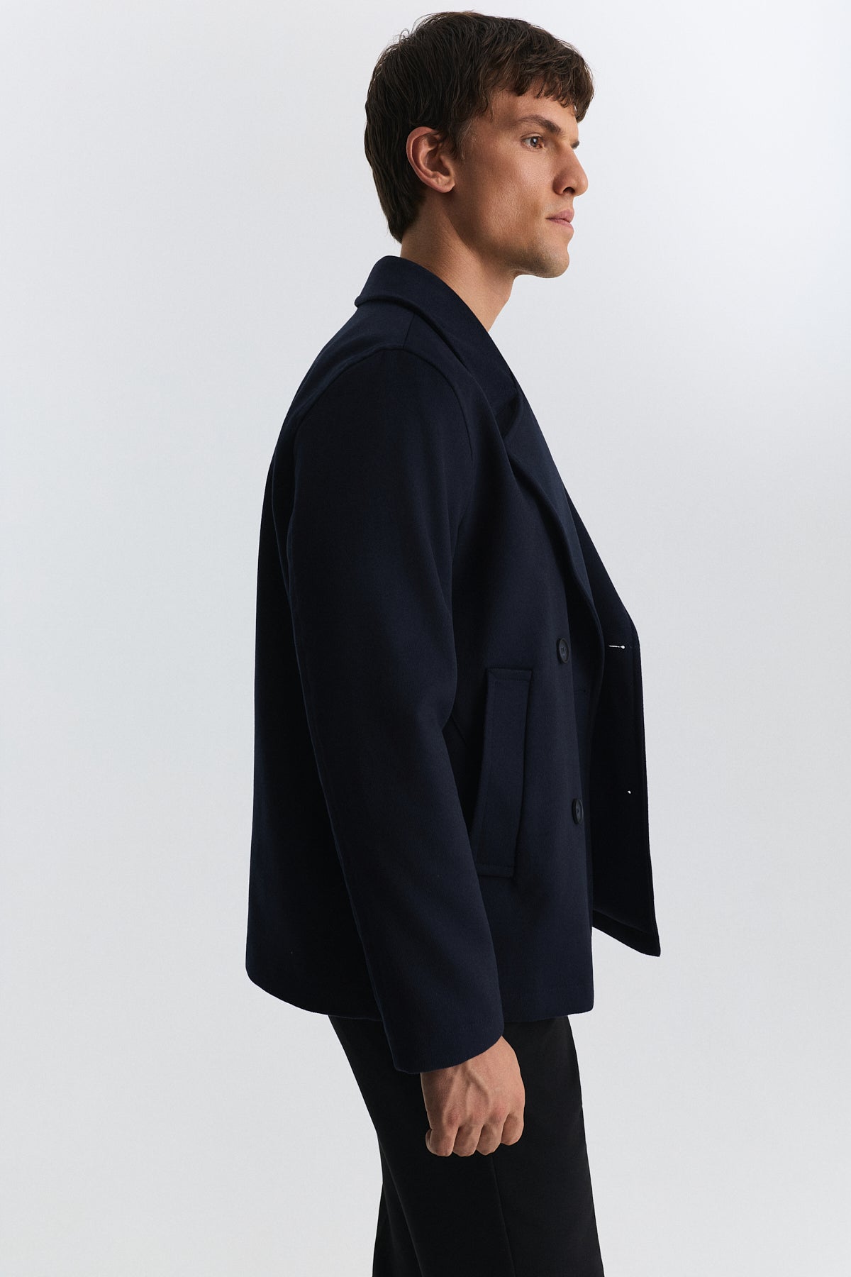 Relax Fit Short Coat with Double-Breasted Closure