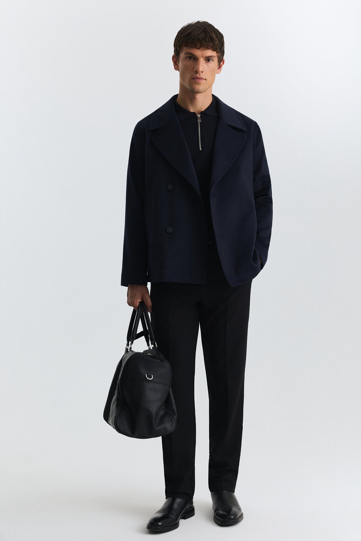 Relax Fit Short Coat with Double-Breasted Closure