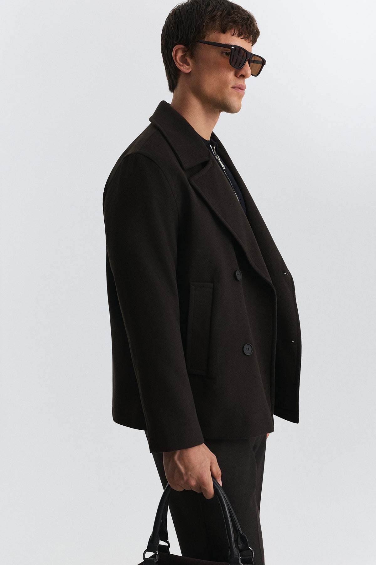 Relax Fit Short Coat with Double-Breasted Closure