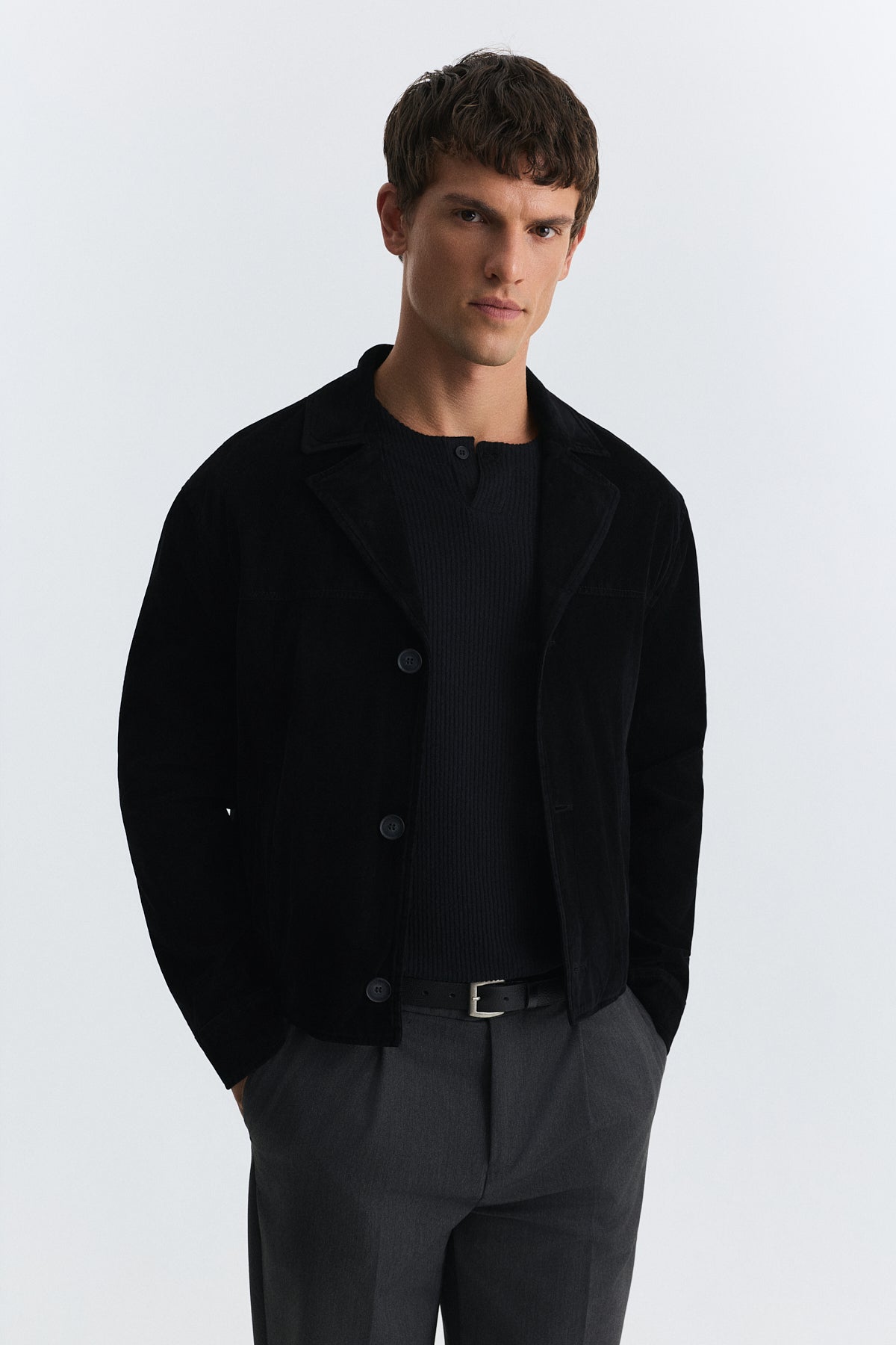 Crop Fit Faux Suede Jacket