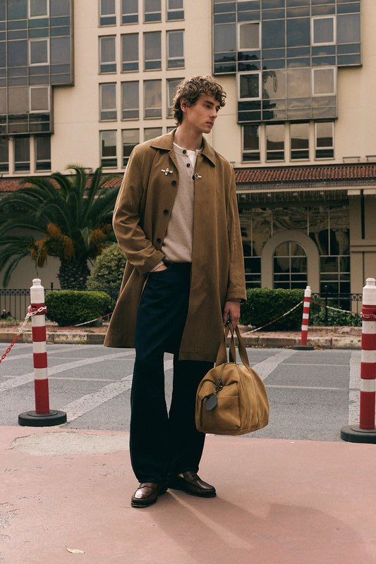 Stand-Up Collar Trench Coat with Metal Buttons