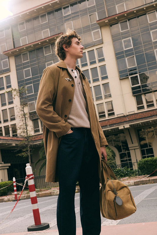 Stand-Up Collar Trench Coat with Metal Buttons