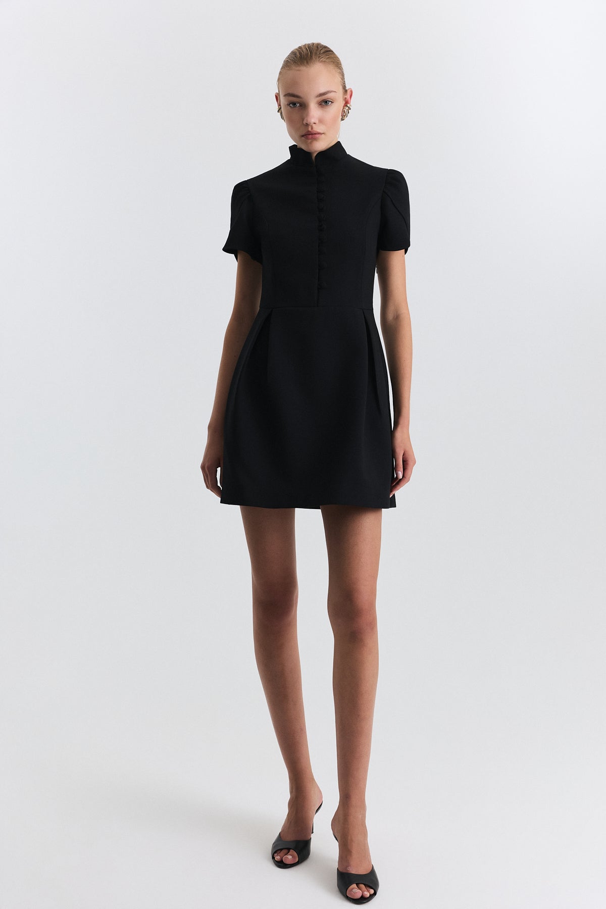 Pleated-Sleeve Mini Dress