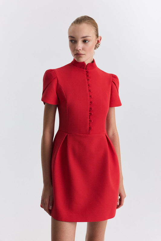 Pleated-Sleeve Mini Dress