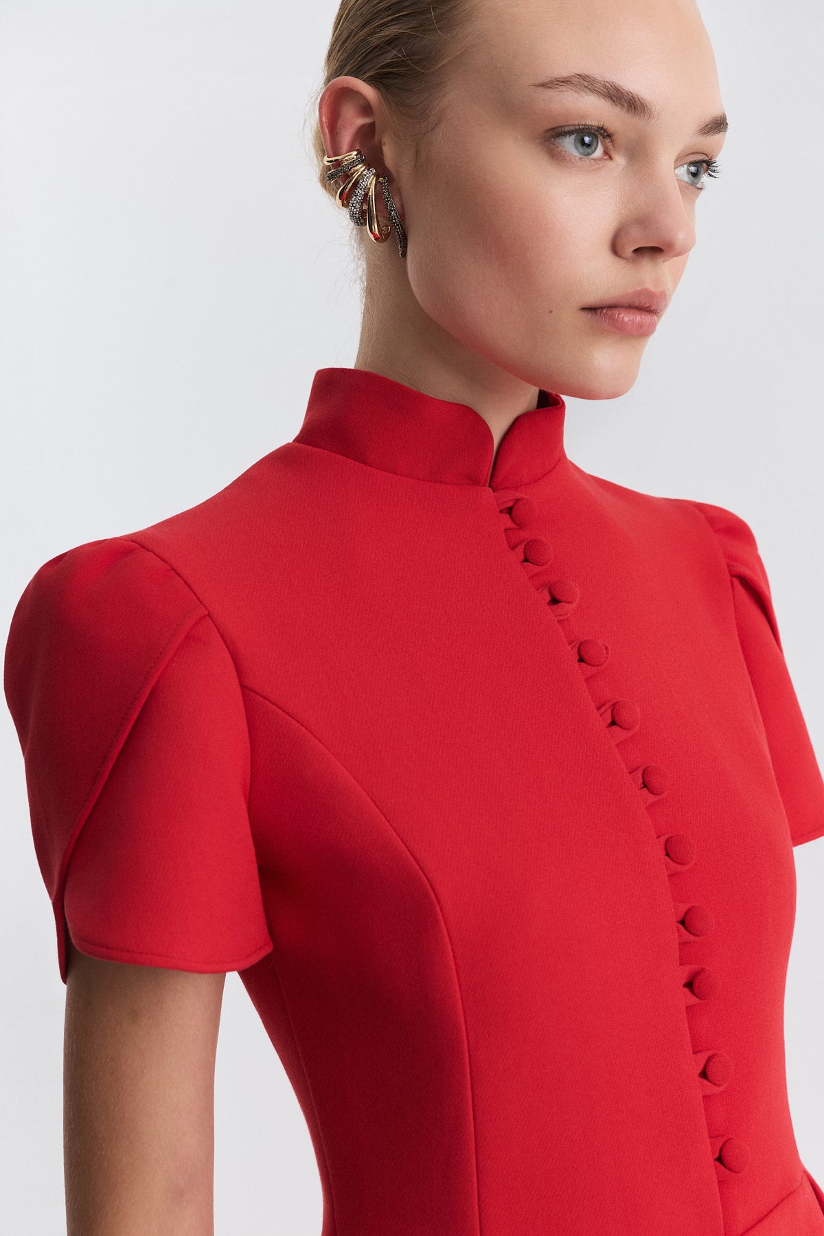 Pleated-Sleeve Mini Dress