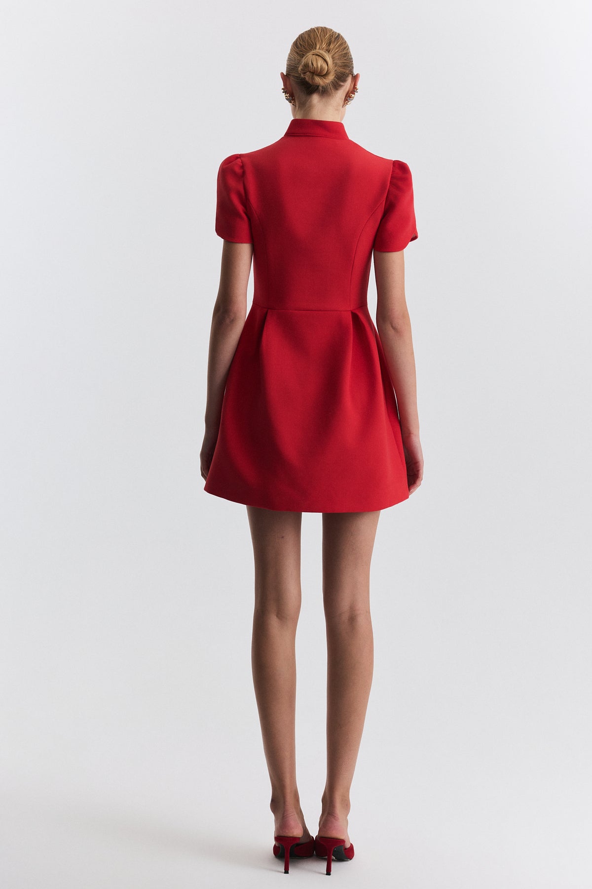 Pleated-Sleeve Mini Dress