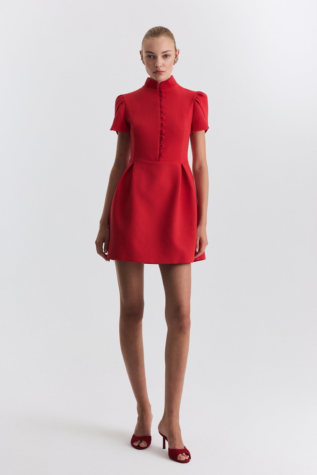 Pleated-Sleeve Mini Dress
