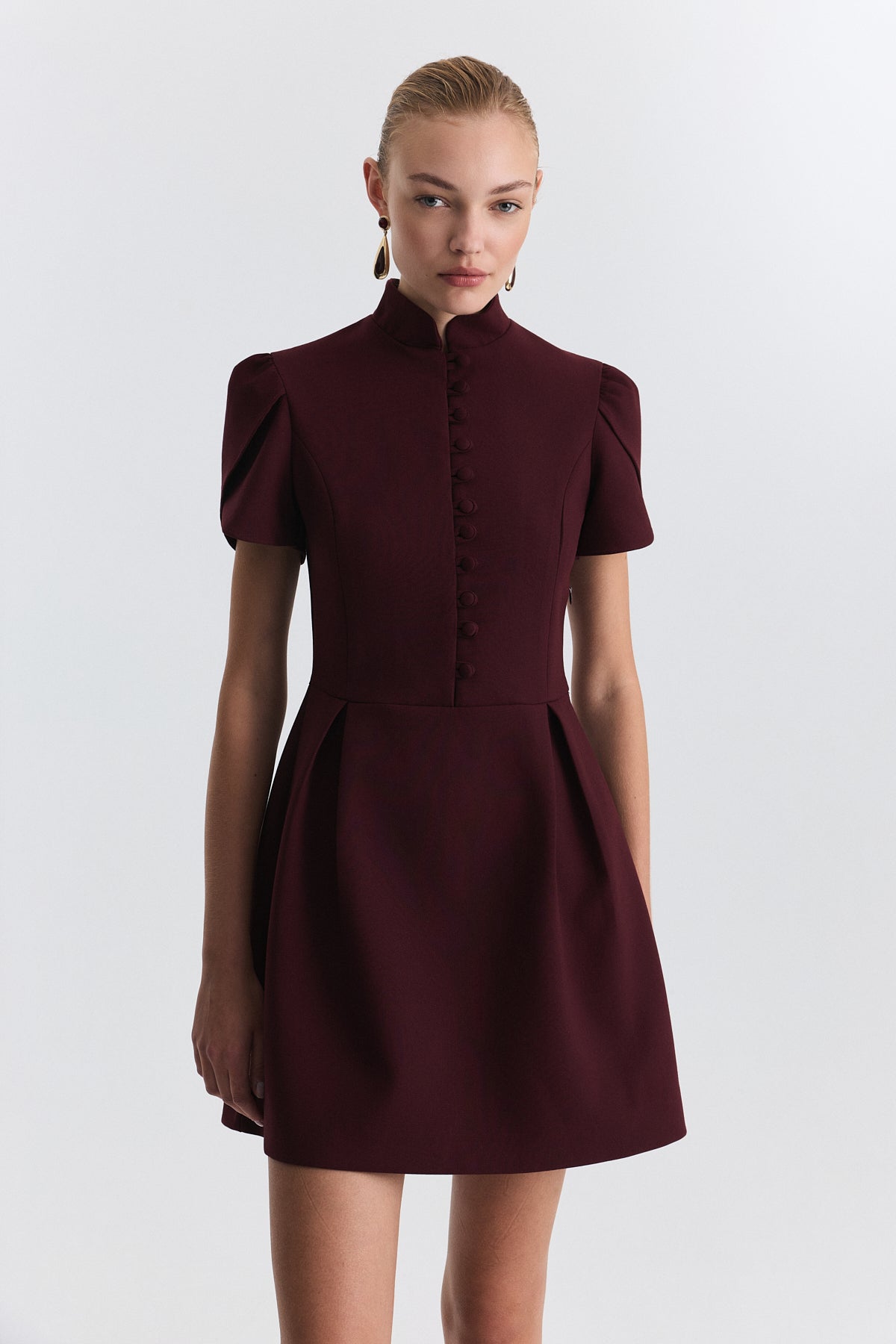 Pleated-Sleeve Mini Dress